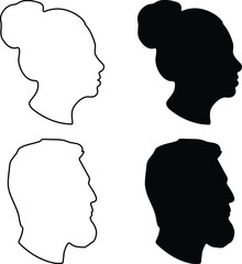 Wall Mural - Man and Woman Profile Clipart - Outline and Silhouette