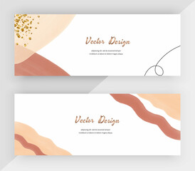 Boho hand drawing horizontal web banners with gold glitter texture.
