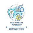 Lead time and punctuality concept icon. Productivity in production process. Operations managment abstract idea thin line illustration. Vector isolated outline color drawing. Editable stroke