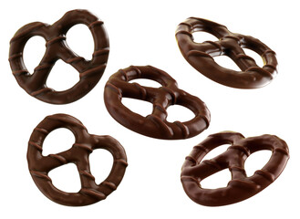 Wall Mural - Pretzel with Chocolate biscuit flavored and coated chocolate cream 
isolated on background.