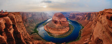 Close To The Edge. Panoramic View At Horseshoe Bend, A Meander Of Colorado River In Grand Canyon National Park, Arizona