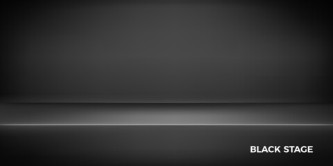 Modern art show studio interior. Black pudium platform