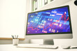 © Pixels Hunter - Computer monitor with abstract financial graph, finance and trading concept. 3D Rendering