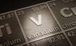 Highlight on chemical element Vanadium in periodic table of elements. 3D rendering