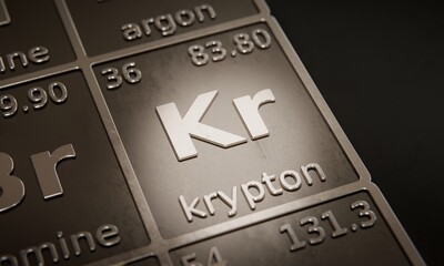 Wall Mural - Highlight on chemical element Krypton in periodic table of elements. 3D rendering