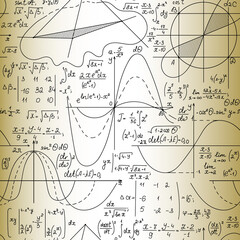 Wall Mural - mathematical manunuscripts and technical drawings on the old paper, scientific vector seamless patte
