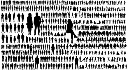 black silhouette people, vector collection, isolated