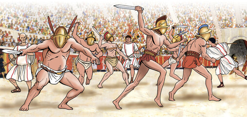 Wall Mural - Ancient Rome - Fight between gladiators