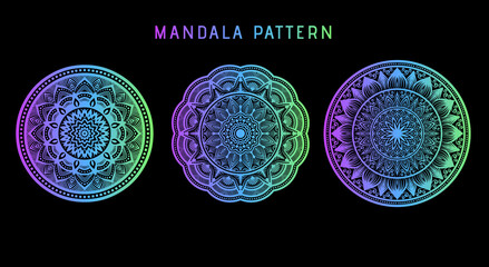 Wall Mural - mandala pattern petal flower of mandala with multi color, Vector floral mandala relaxation patterns unique design with black background, Hand drawn pattern.