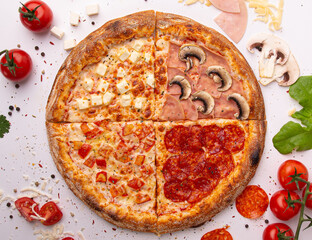 Wall Mural - pizza with salami and tomatoes