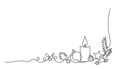 Merry Christmas decoration. Continuous one line drawing art