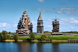 Fototapeta  - Russia. Kizhi Island on Lake Onega. Wooden domes of the architectural ensemble Kizhi Pogost