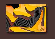 Yellow Brown Abstract Fluid Background. Liquid Dynamic Gradient Wave. Liquid Marble Texture. Vector Illustration