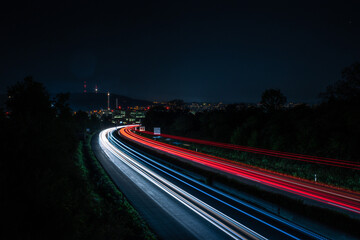 Poster - Beautiful horizontal background of a road light trail; long-exposure photography