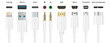 Realistic Cables USB HDMI Type C Lightning Mini Jack Mini B Micro B Thunderbolt vector illustration
