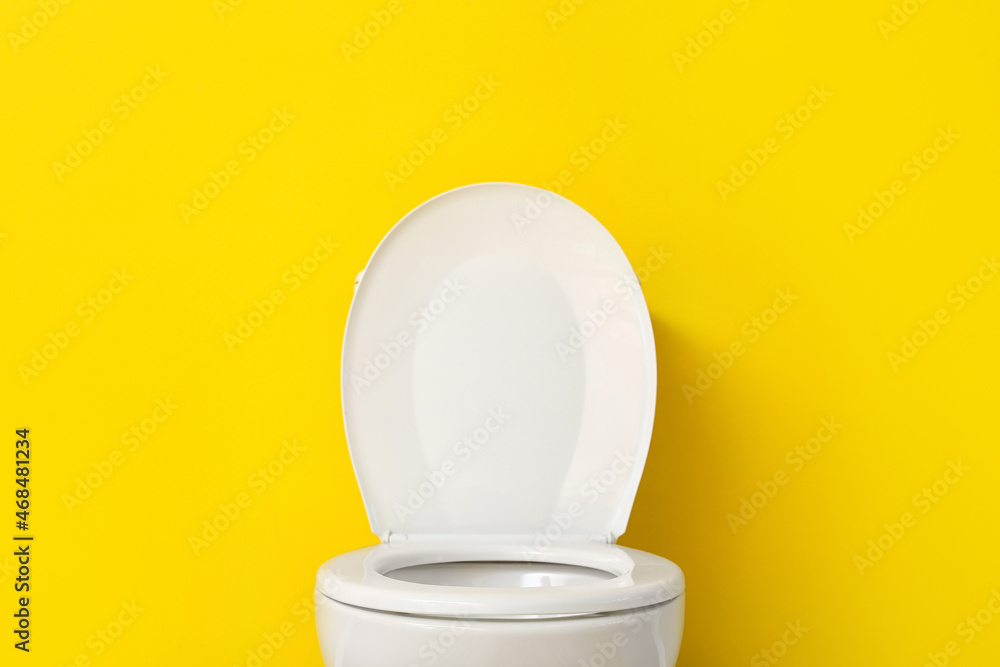 Modern toilet bowl near color wall