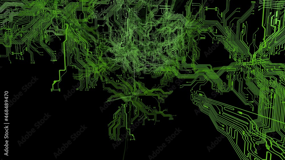 Circuit technology green line under black background with hi-tech ...