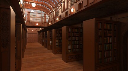 Wall Mural - Old library room interior 3d illustration