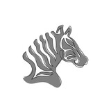 Fototapeta Konie - One continuous line drawing of zebra head for zoo safari national park logo identity. Typical horse from Africa with stripes concept for company mascot. Trendy single line draw design illustration