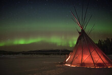 Tipi And Northern Lights In Whitehorse, Yukon (Canada)