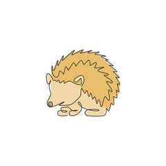 Wall Mural - One continuous line drawing of cute little hedgehog for logo identity. Mini funny spiky rodent animal concept for national zoo icon. Dynamic single line graphic draw design vector illustration