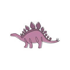 Wall Mural - Single continuous line drawing of thorny tail stegosaurus for logo identity. Prehistoric animal mascot concept for dinosaurs theme amusement park icon. One line draw design graphic vector illustration