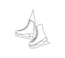 Skates Are Hanging On The Wall One Line Art. Continuous Line Drawing Of New Year Holidays, Winter Accessory, Traditional, Decor, Winter, Skater, Hockey, Winter Sport, Shoes, Blade, Ice.