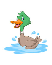 Vector Illustration Of Canadian Goose Cartoon, Swimming In The Lake