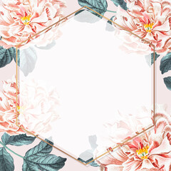 Wall Mural - Peony hexagon frame social ads template vector