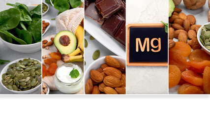 Collage made of products containing magnesium.