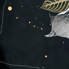 Wall Mural - oriental leaves and gold detailed frame on black vector