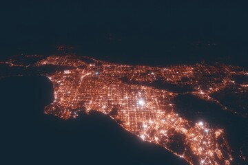 Los Angeles aerial view at night. Top view on modern city with street lights