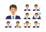 Fototapeta  - BusinessMan cartoon character head collection set. People face profiles avatars and icons. Close up image of smiling man.