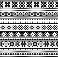 Wall Mural - Sami people retro folk art vector seamless pattern, native Lapland cross-stitch geometric design in black and white
