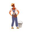 © Happypictures - Man Builder Character Standing Near Bucket Looking Up Vector Illustration