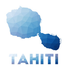 Wall Mural - Low poly map of Tahiti. Geometric illustration of the island. Tahiti polygonal map. Technology, internet, network concept. Vector illustration.