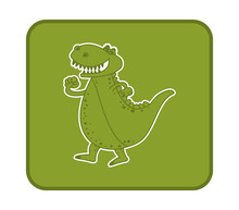 Square Button With Dinosaur Crocodile And Big Teeth On Green Background 