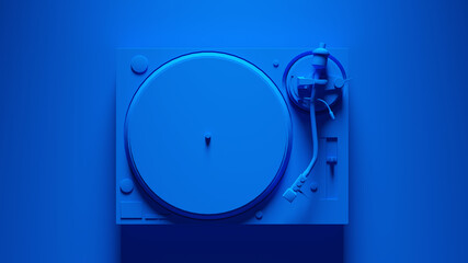 Wall Mural - Blue Turntable Post-Punk Record Player with Blue Background 3d illustration render