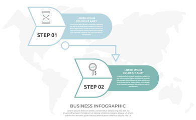 Modern vector flat illustration. Line infographic arrows template with two elements, arrows, icons. Timeline designed for business, presentations, web design, interface, diagrams with 2 steps