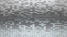 3D, Rectangular Wall Background With Tiles. Luxurious, Tile Wallpaper With Polished, Silver Blocks. 3D Render