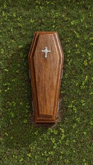 Wall Mural - coffin on green grass