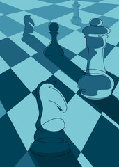 Wall Mural - poster with chess in perspective. placard design in doodle style.