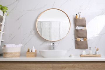 Poster - Bathroom interior with essentials and stylish accessories