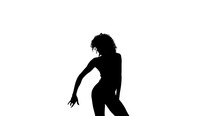 Woman's Silhouette Slow Dancing. Isolated On A White Background.