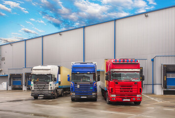 Wall Mural - Parking trucks in warehouse, Freight transportation