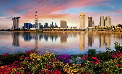 Canvas Print - Singapore panorama skyline at sunrise, Marina bay