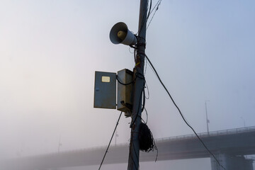 The pillar in the fog. River port, Barnaul.