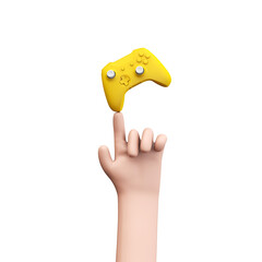 Cartoon style hands holding a video game controller. 3D Rendering