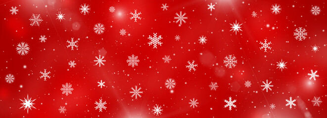 Canvas Print - Red winter background with snowflakes and falling snow. Christmas and New Year banner