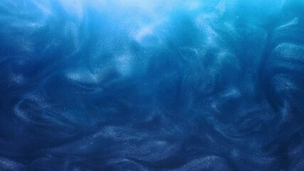 Wall Mural - Color glitter background. Sea wave. Abstract water animation. Blue shimmering fluid swirl glowing smoke cloud overlay for intro.